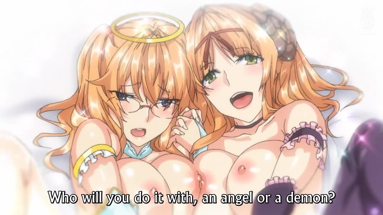 Master Piece 2 – Busty anime schoolgirls dressed as angel and devil give double blowjob