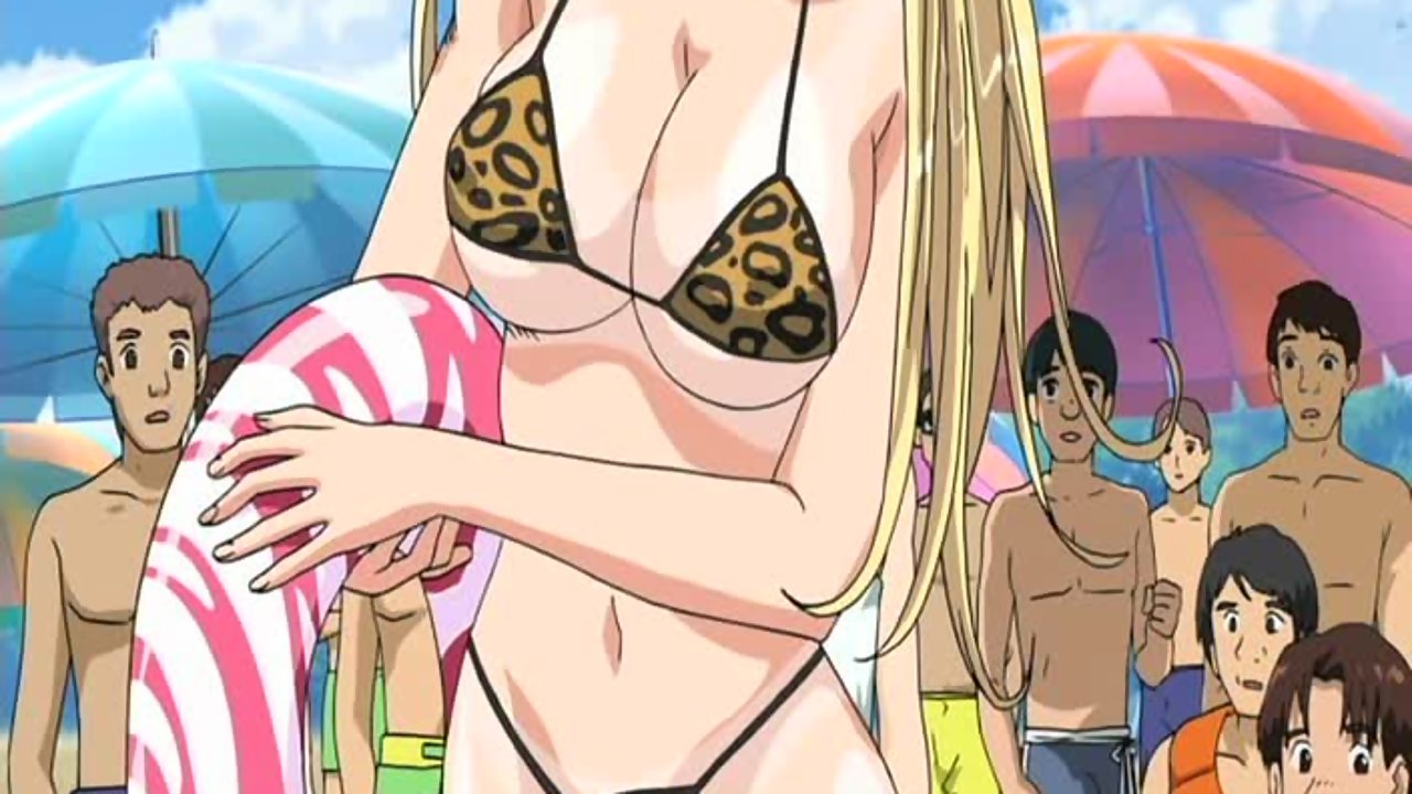 Slutty blonde anime girl with busty tits has a dirty fuck on public beach pic photo